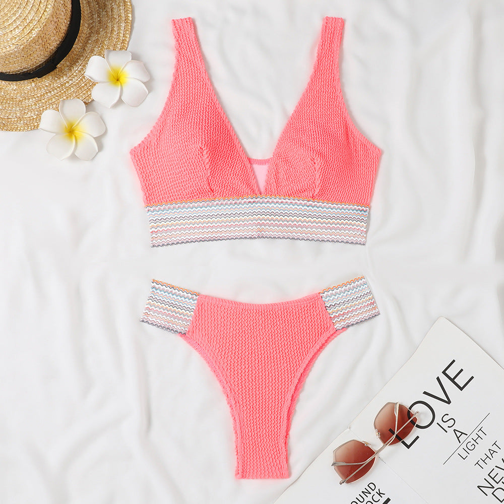 Damen Bikini-Set mit modernem V-Ausschnitt und strukturiertem Material Drune