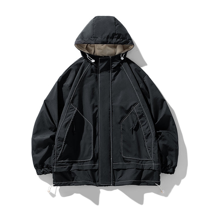 Herren winddichte praktische Outdoor-Jacke mit verstellbarer Kapuze und großen Taschen Drune