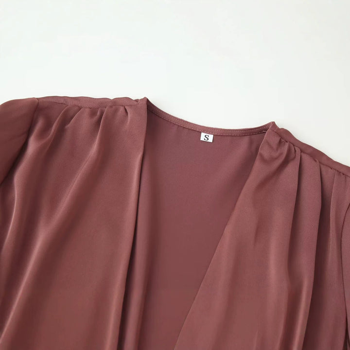 Damen elegante Wickelbluse mit Taillengürtel und tiefem V-Ausschnitt Drune