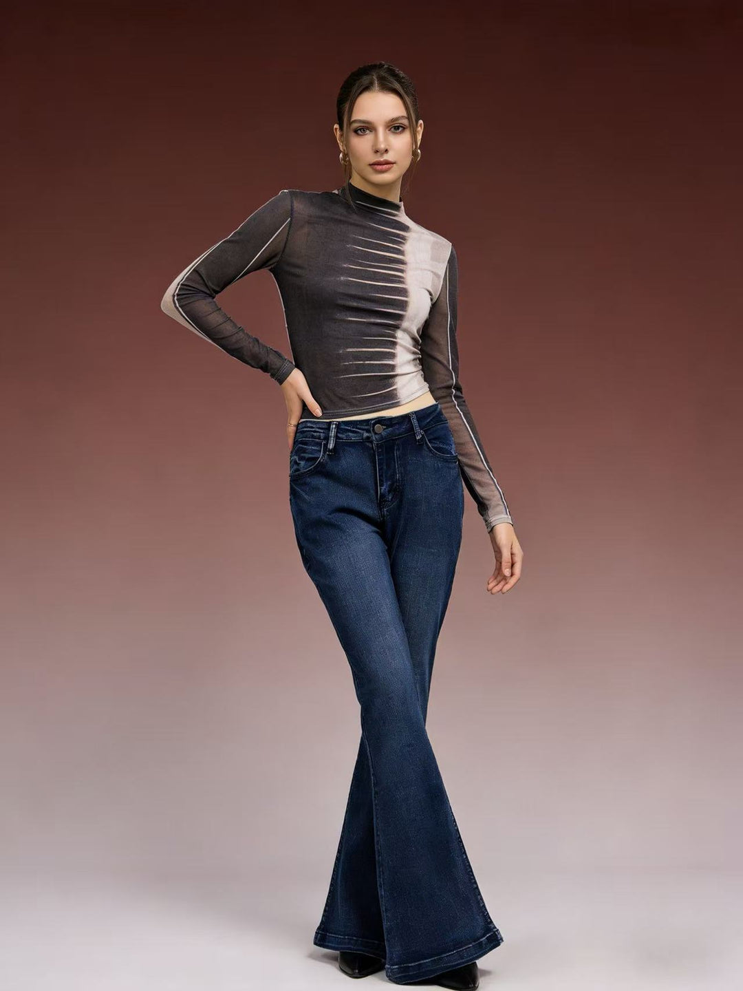 Damen elegantes cropped Oberteil mit Puffärmeln und Vintage-Stickerei Drune