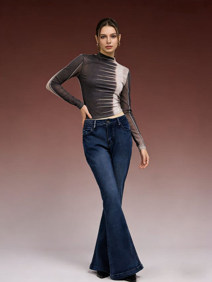 Damen elegantes cropped Oberteil mit Puffärmeln und Vintage-Stickerei Drune