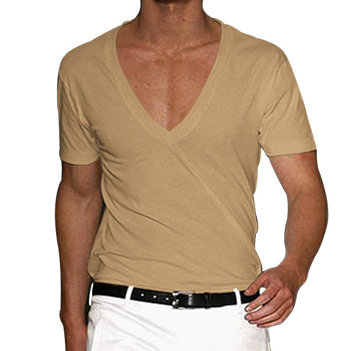 Herren nan tailliertes Kurzarmshirt mit tiefem V-Ausschnitt aus weichem Baumwoll-Modalmix Drune