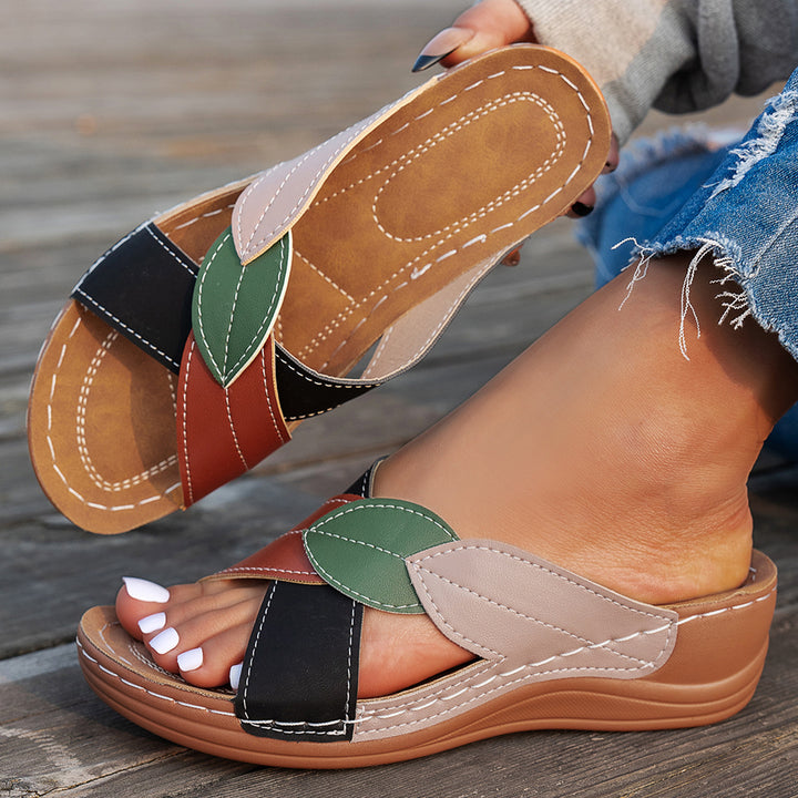 Damen Bequeme Sandalen mit kreativem Blattdesign und gepolsterter Innensohle Drune