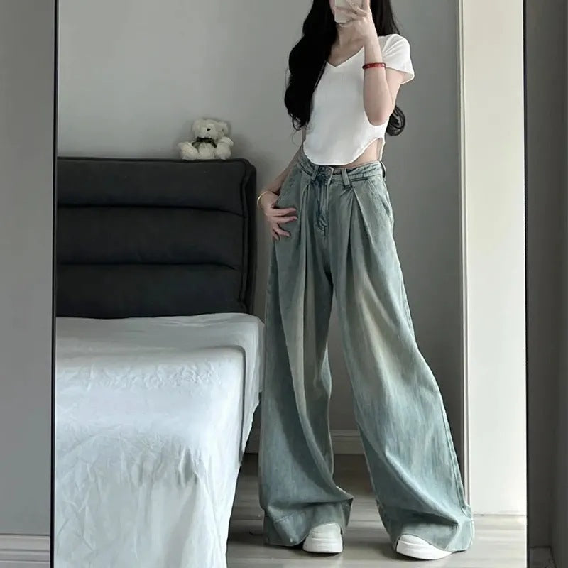 Damen Weit geschnittene Hochtaillen-Jeans Drune