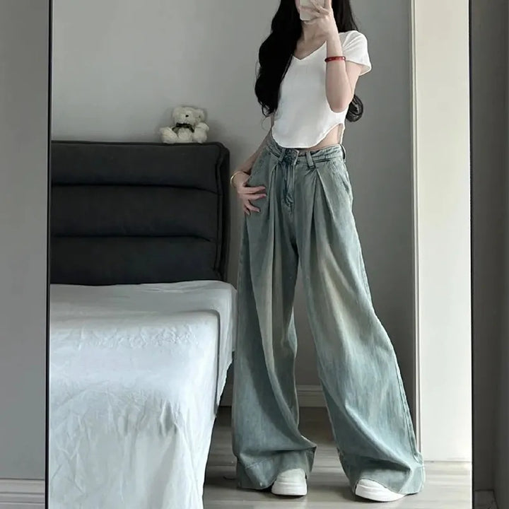 Damen Weit geschnittene Hochtaillen-Jeans Drune