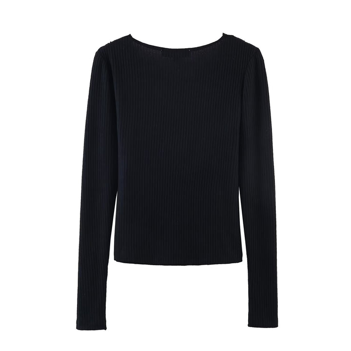 Damen Geripptes Cropped-Langarmtop mit Spitzen-V-Ausschnitt und Bindeband Drune