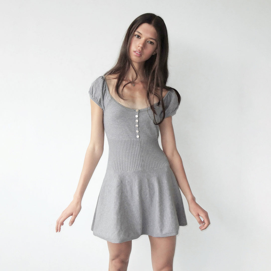 Damen Freizeitkleid mit Puffärmeln und Knopfleiste Drune