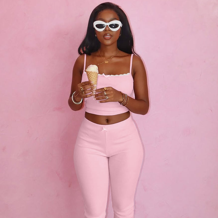 Damen Sportliches Crop-Top und Capri-Hose Set Drune