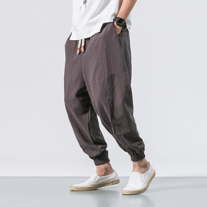 Herren nan relaxed Fit Leinen-Jogger mit Tunnelzug, eingesetzten Knieteilen und elastischen Bündchen Drune