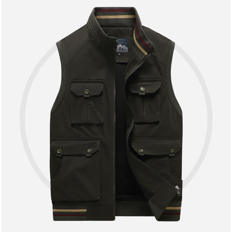 Herren Multifunktionale Outdoor-Weste mit vier Pattentaschen, Stehkragen und Mesh‑Futter Drune