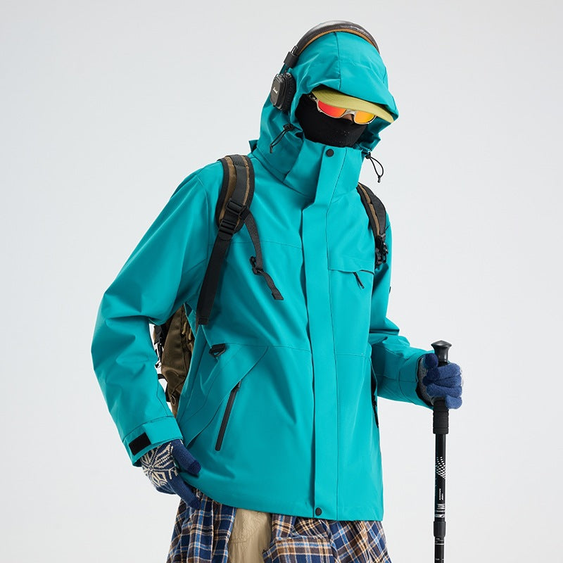 Herren Wasserdichte Outdoor-Softshelljacke mit Kapuze, hohem Stehkragen & Reißverschlusstaschen Drune