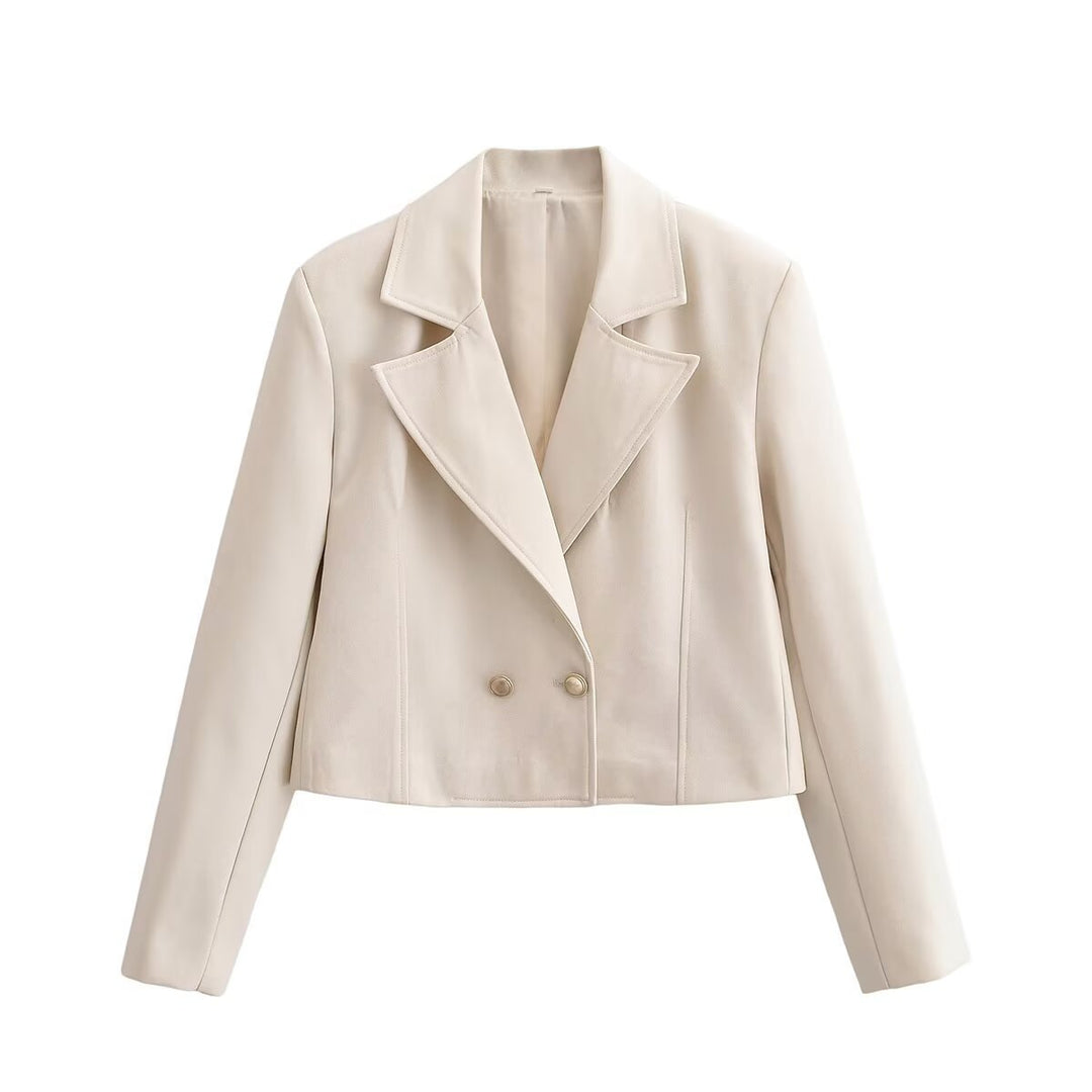 Damen Cropped Doppelreihiger Blazer mit weitem Revers und taillierter Schnittführung Drune