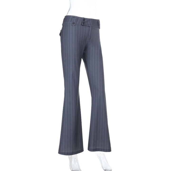 Damen elegante Schlaghose mit feinen Streifen und hohem Bund Drune