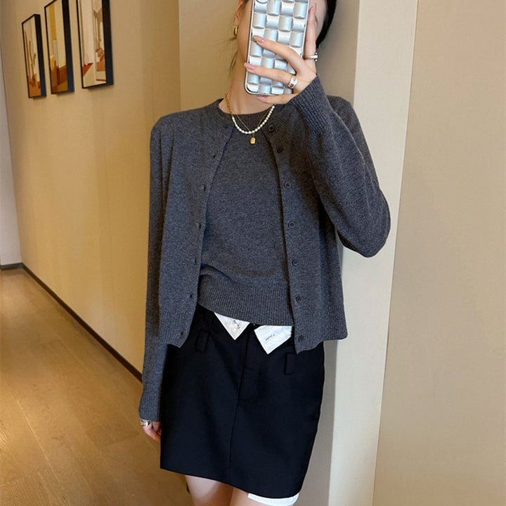 Damen modische Strickjacke mit eleganter Knopfverschluss und feiner Feinstrickstruktur Drune