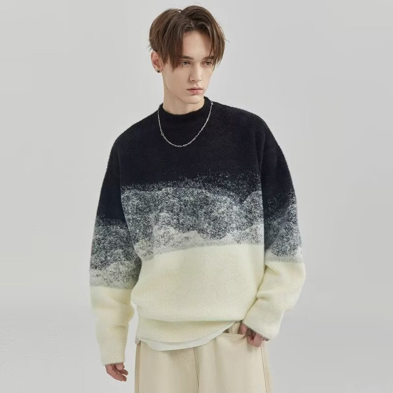 Herren Modischer Grobstrickpullover mit Farbverlauf Drune