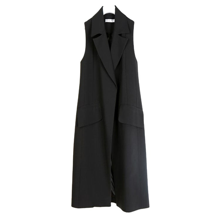 Damen Ärmellose A-Linien Longweste im Oversized Tailoring mit Schalkragen Drune