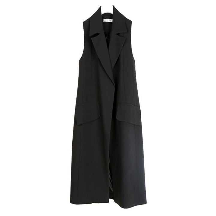 Damen Ärmellose A-Linien Longweste im Oversized Tailoring mit Schalkragen Drune