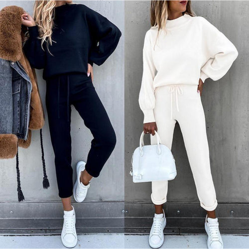 Damen Sportliches Jogginganzug-Set mit komfortablem Schnitt und hohem Kragen Drune