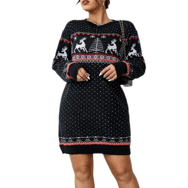 Damen kuscheliger Weihnachts-Strickpullover mit festlichem Rentiermotiv Drune