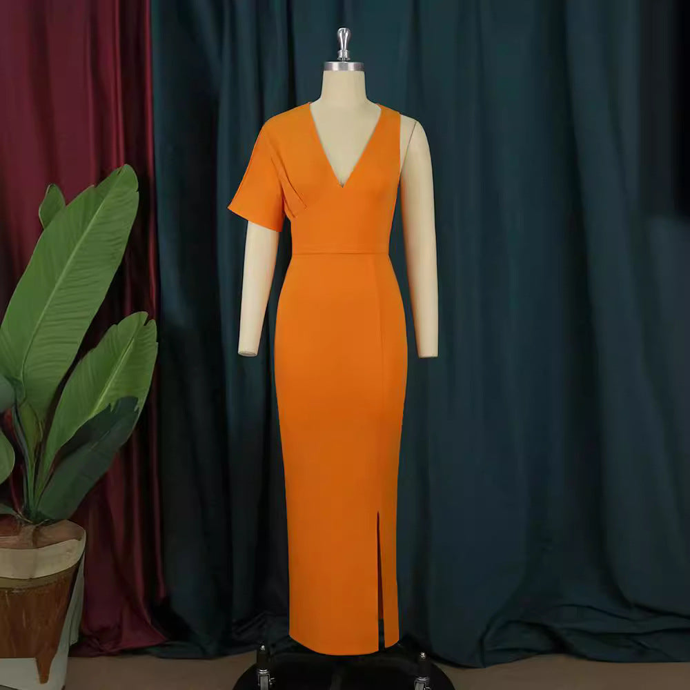 Damen Figurbetontes Maxikleid mit V-Ausschnitt und Seitenschlitz Drune
