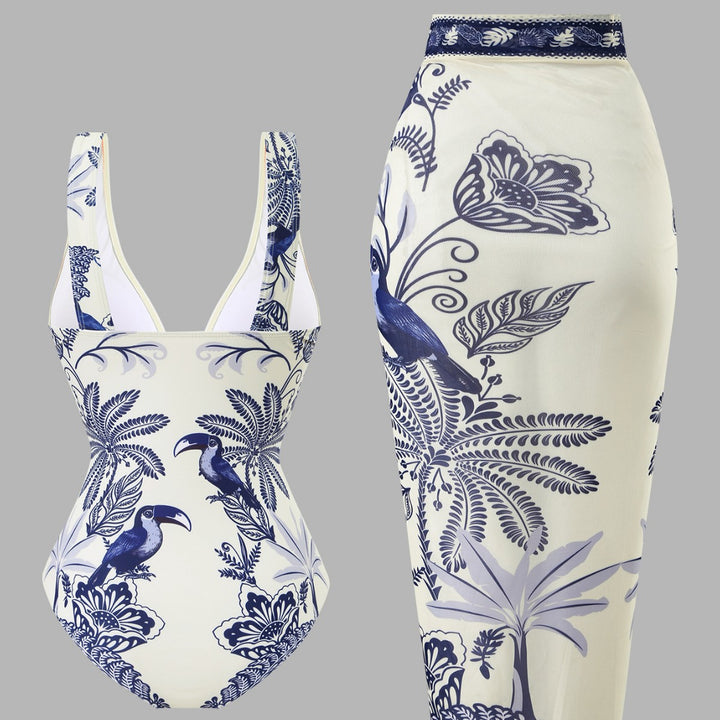 Damen Einteiliger Badeanzug mit floralem Design und elegantem Wickelrock Drune