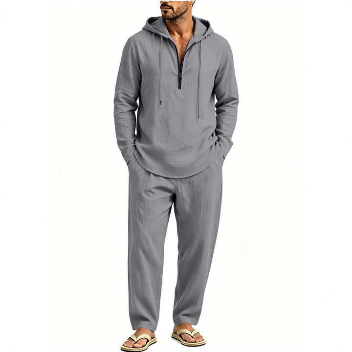 Herren Lässiges Lounge-Set mit Halbzip-Kapuzenpullover und locker sitzender Freizeit-Hose Drune