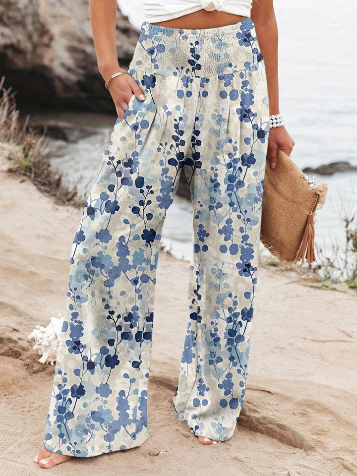 Damen Palazzo-Hosen mit floralem Druck und elastischem Bauchbund Drune