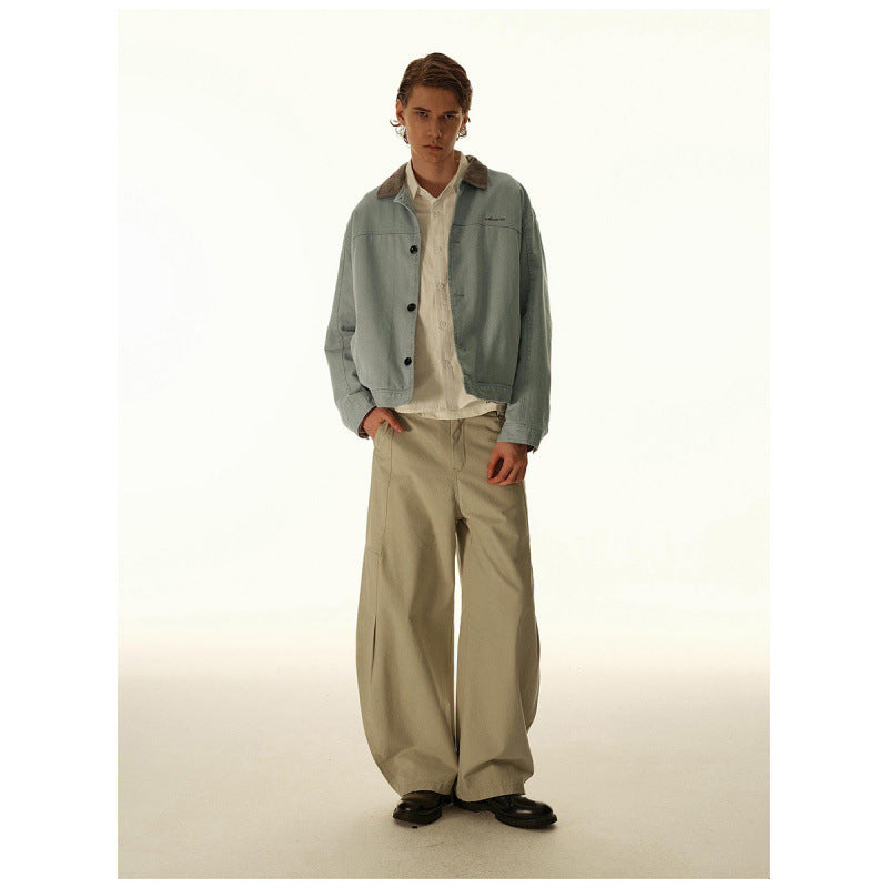 Herren Boxy-Canvas-Jacke mit Cordkragen und verdeckter Knopfleiste Drune