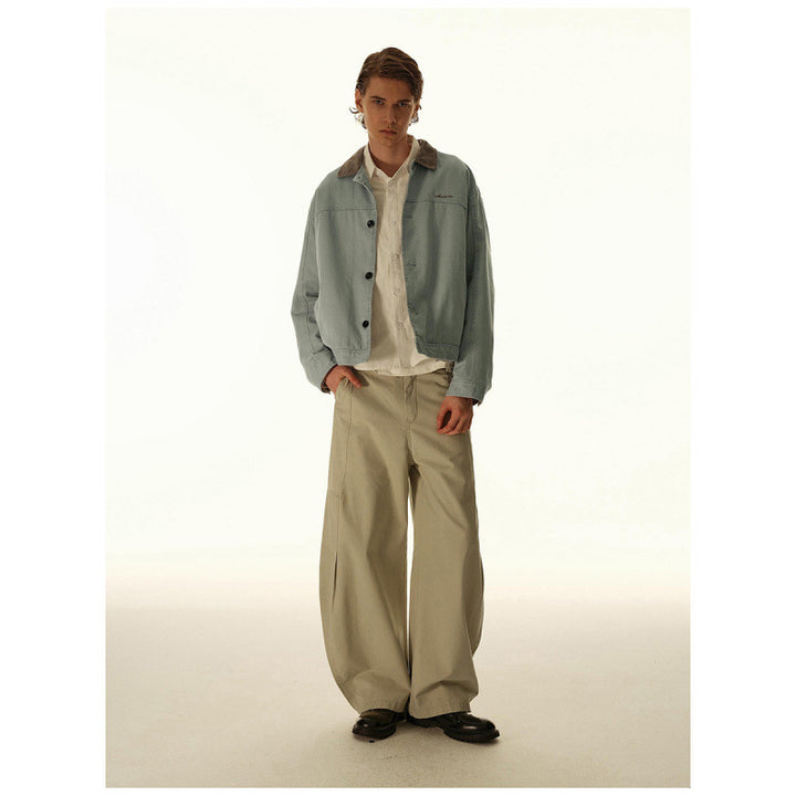 Herren Boxy-Canvas-Jacke mit Cordkragen und verdeckter Knopfleiste Drune