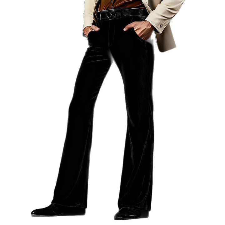 Damen Elegante Samt-Hose mit hohem Bund, ausgestelltem Bein und Eingrifftaschen Drune