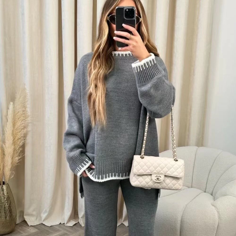 Damen oversized Strickset mit kontrastierenden Ziernähten Drune