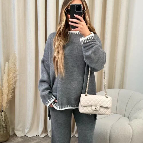 Damen oversized Strickset mit kontrastierenden Ziernähten Drune