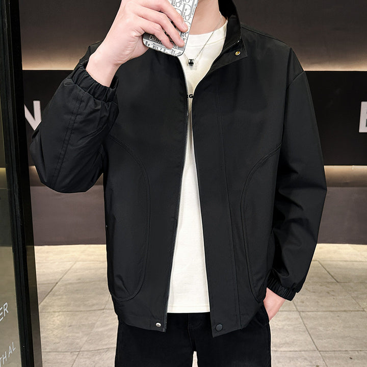 Herren Leichte City-Outdoorjacke mit verdecktem Reißverschluss, Stehkragen und elastischen Bündchen Drune