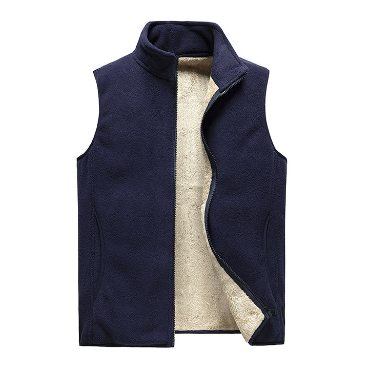 Herren Wärmende Fleece-Thermoweste mit dichter Sherpa‑Fütterung und Hochkragen Drune