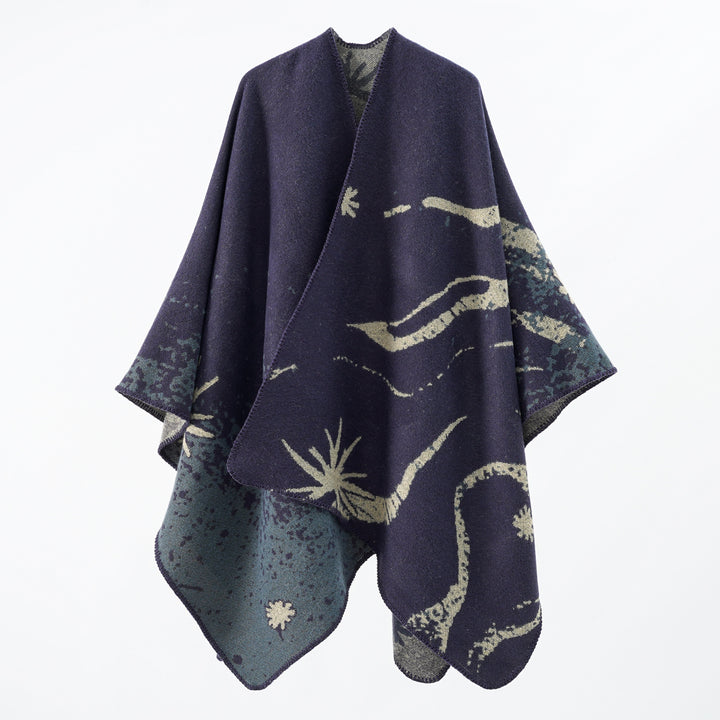 Damen Überschnittenes Jacquard‑Wickelcape aus feinem Strick mit asymmetrischem Saum Drune