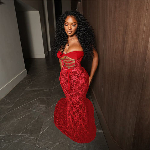 Damen Strapless Spitzenkleid mit raffinierter Schnürung Drune