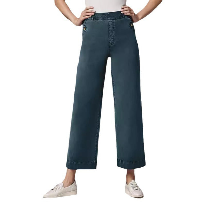 Damen Weite High-Waist Hose mit modischen Knopfdetails Drune