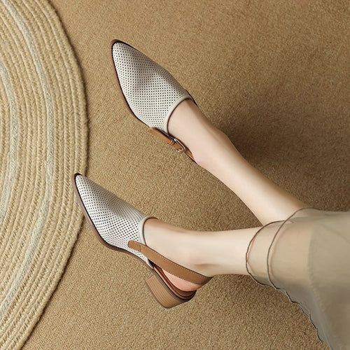 Damen Spitz zulaufende Slipper mit Fersenriemen, perforiertem Obermaterial und bequemem Blockabsatz Drune