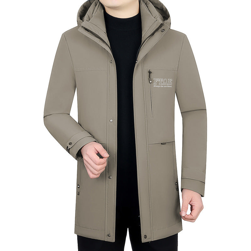 Herren Moderner wasserabweisender Longparka mit Kapuze und leichter Thermoisolierung Drune