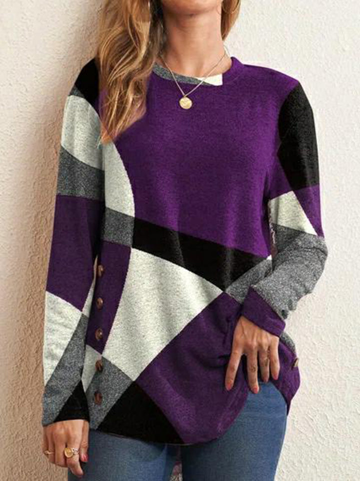 Damen Oversize Langarm Tunika mit geometrischem Farbschema