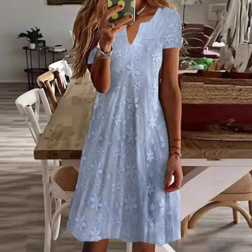 Damen Freizeitkleid mit floralem Stickdesign und V-Ausschnitt Drune