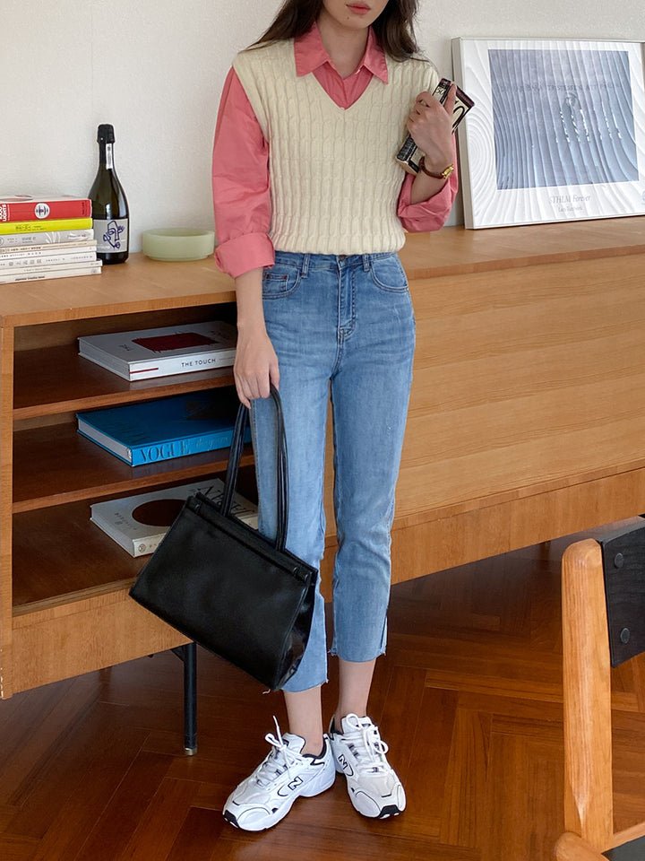 Damen Modischer Strickpullover ohne Ärmel Drune