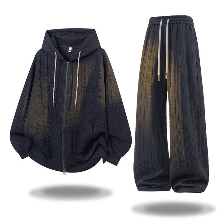 Damen Gehäkeltes Cable-Knit Lounge-Set mit Kapuzen‑Zipjacke & Palazzo‑Hose Drune
