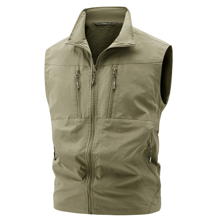 Herren nan multifunktionale technische Outdoor-Weste mit hohem Stehkragen, vier verdeckten Reißverschlusstaschen und atmungsaktivem Meshfutter Drune