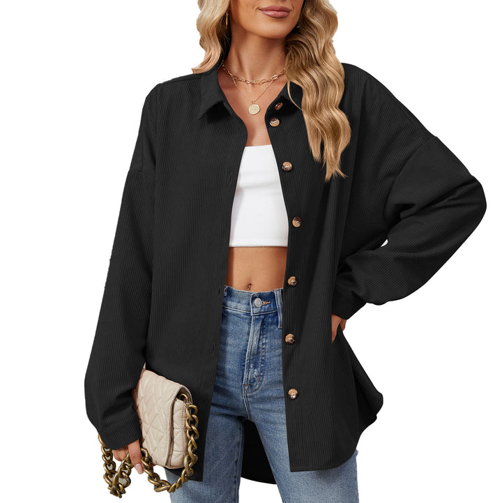 Damen Oversized Cordhemdjacke mit Druckknöpfen Drune