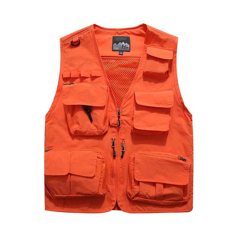 Herren Multifunktionale Utility-Weste mit Mehrfach-Taschen, Mesh‑Futter und Reißverschlussfront Drune