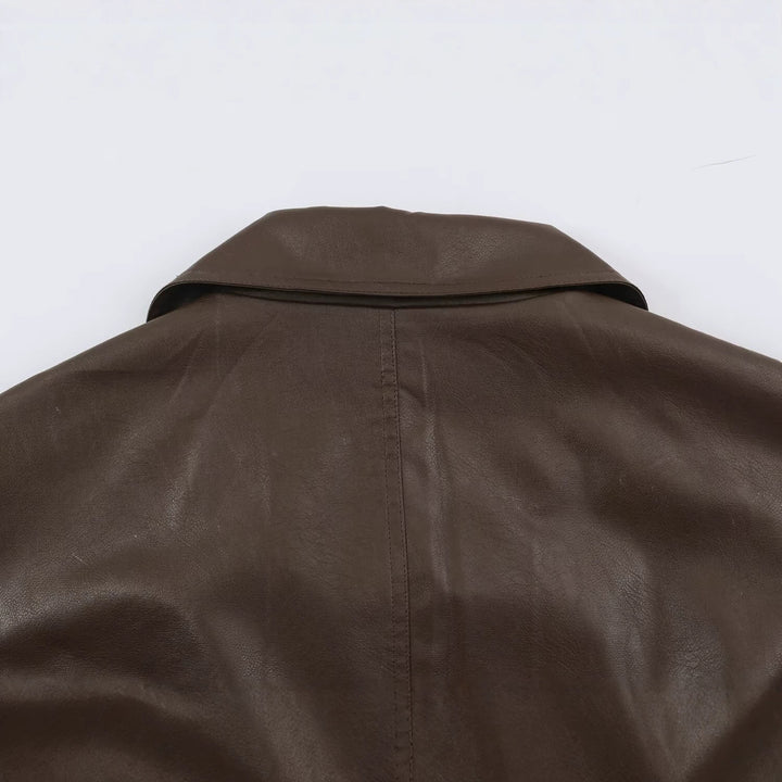 Damen Taillierte Lederoptik-Jacke mit asymmetrischer Knopfleiste und Bindegürtel Drune