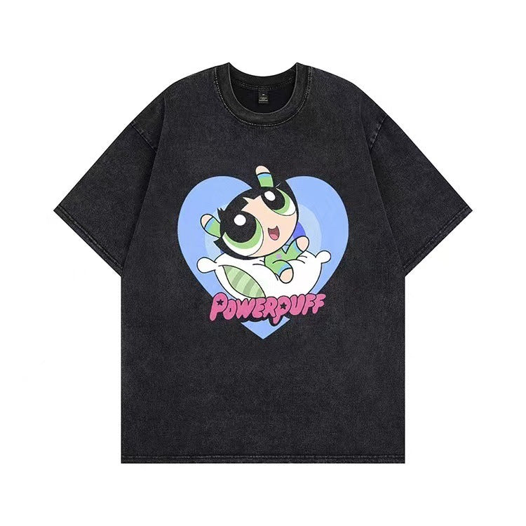 Damen T-Shirt mit angepasstem Powerpuff Girls Grafikdruck Drune