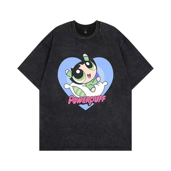 Damen T-Shirt mit angepasstem Powerpuff Girls Grafikdruck Drune