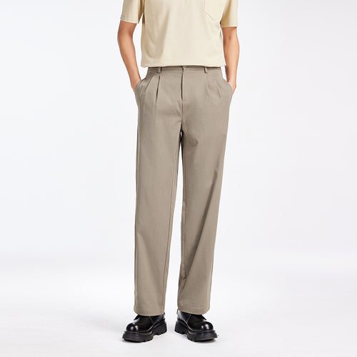 Herren Elegante Bundfalten-Stoffhose mit hoher Bundhöhe, Bügelfalte und geradem Bein Drune